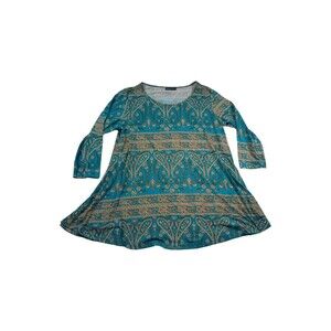 Veranee Sz 2XL Elegant Blue Teal Floral Print Tunic Top